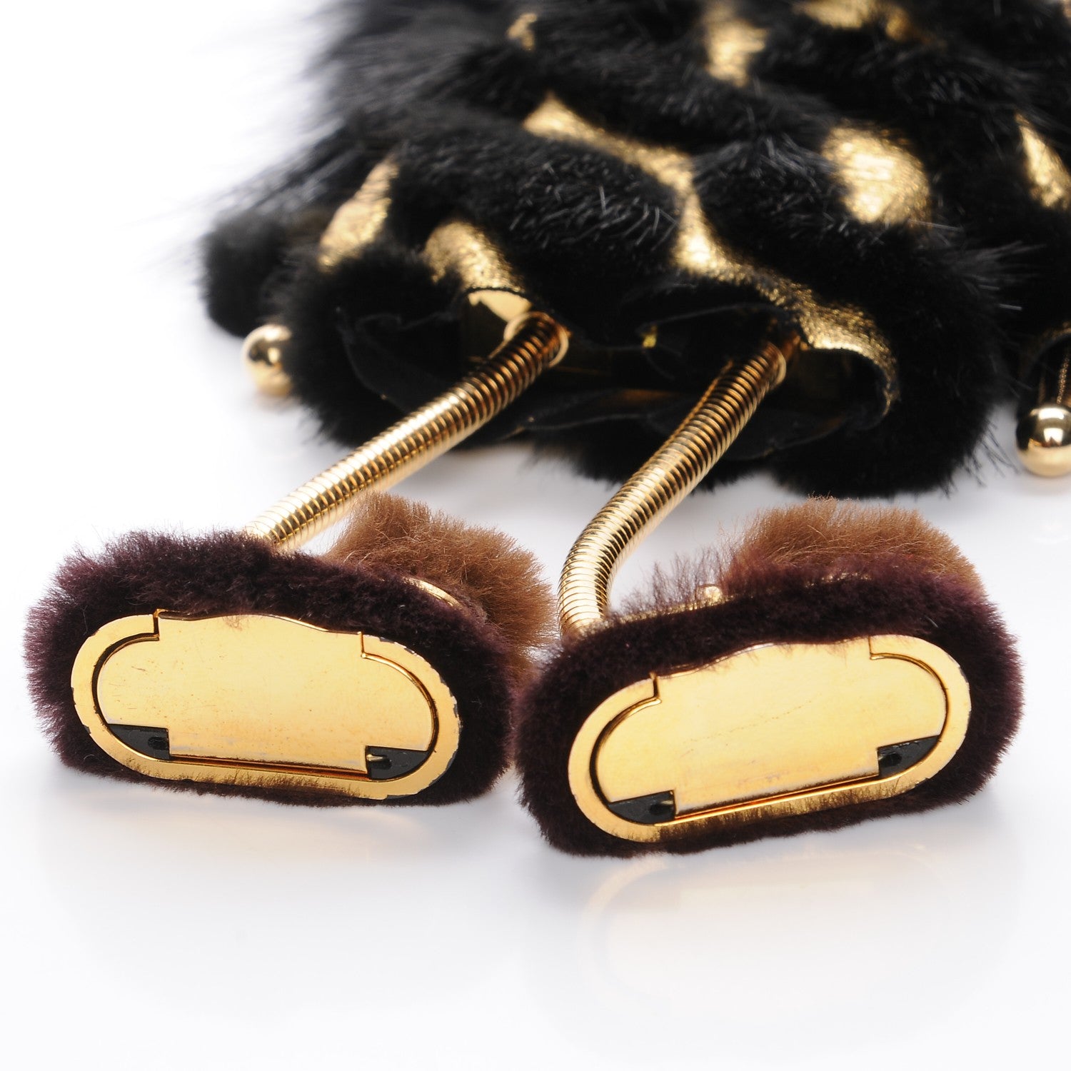 Fendi Metallic Calfskin Mink Fox Fur Hypnoteyes Witches USB Power Bank Bag Charm Black Gold 6 of 7