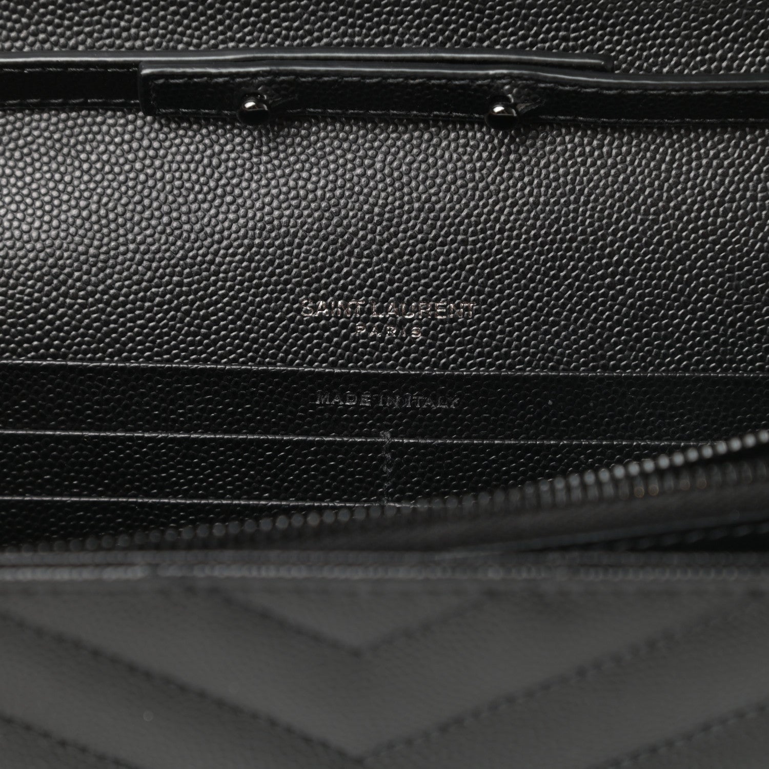 Saint Laurent Grain De Poudre Matelasse Chevron Monogram Chain Wallet Black 6 of 11