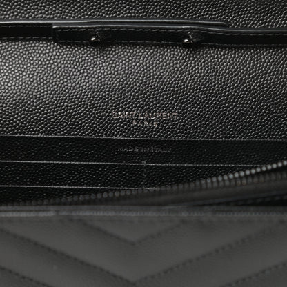 Saint Laurent Grain De Poudre Matelasse Chevron Monogram Chain Wallet Black 6 of 11
