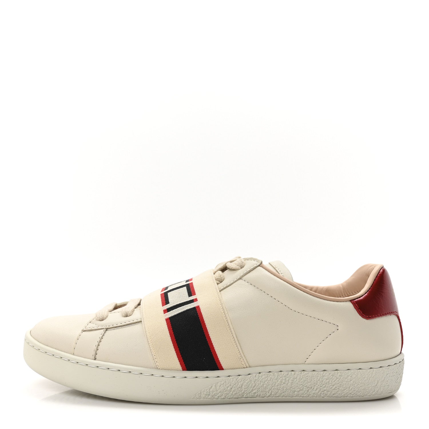 Gucci Calfskin Stripe Womens New Ace Sneakers 35 New Mystic White Ecru Red Flame 1 of 9