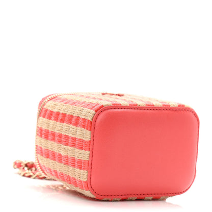 Chanel Raffia Jute Striped Mini Vanity Case With Chain Red Beige 3 of 9