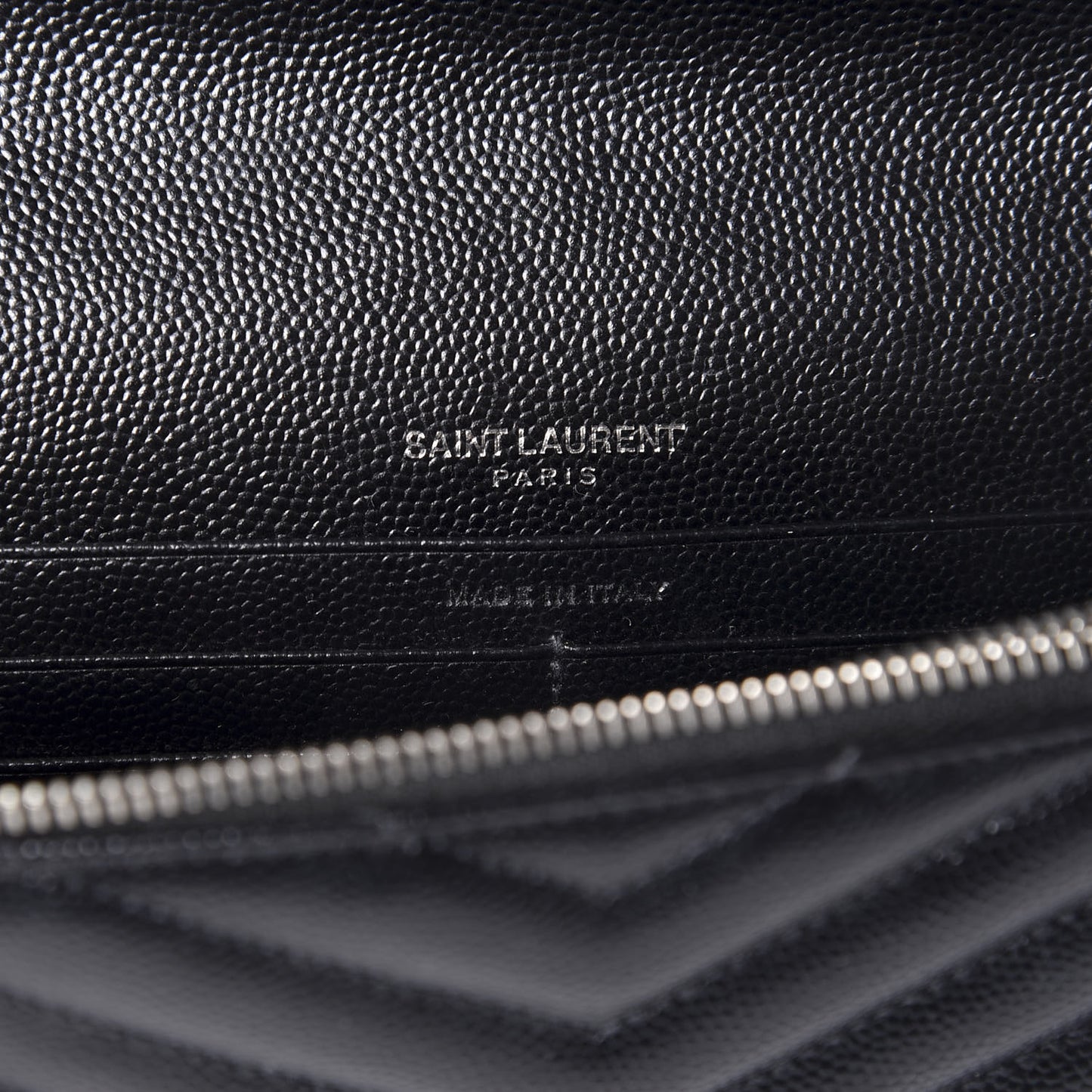 Grain De Poudre Matelasse Chevron Monogram Envelope Chain Wallet Black