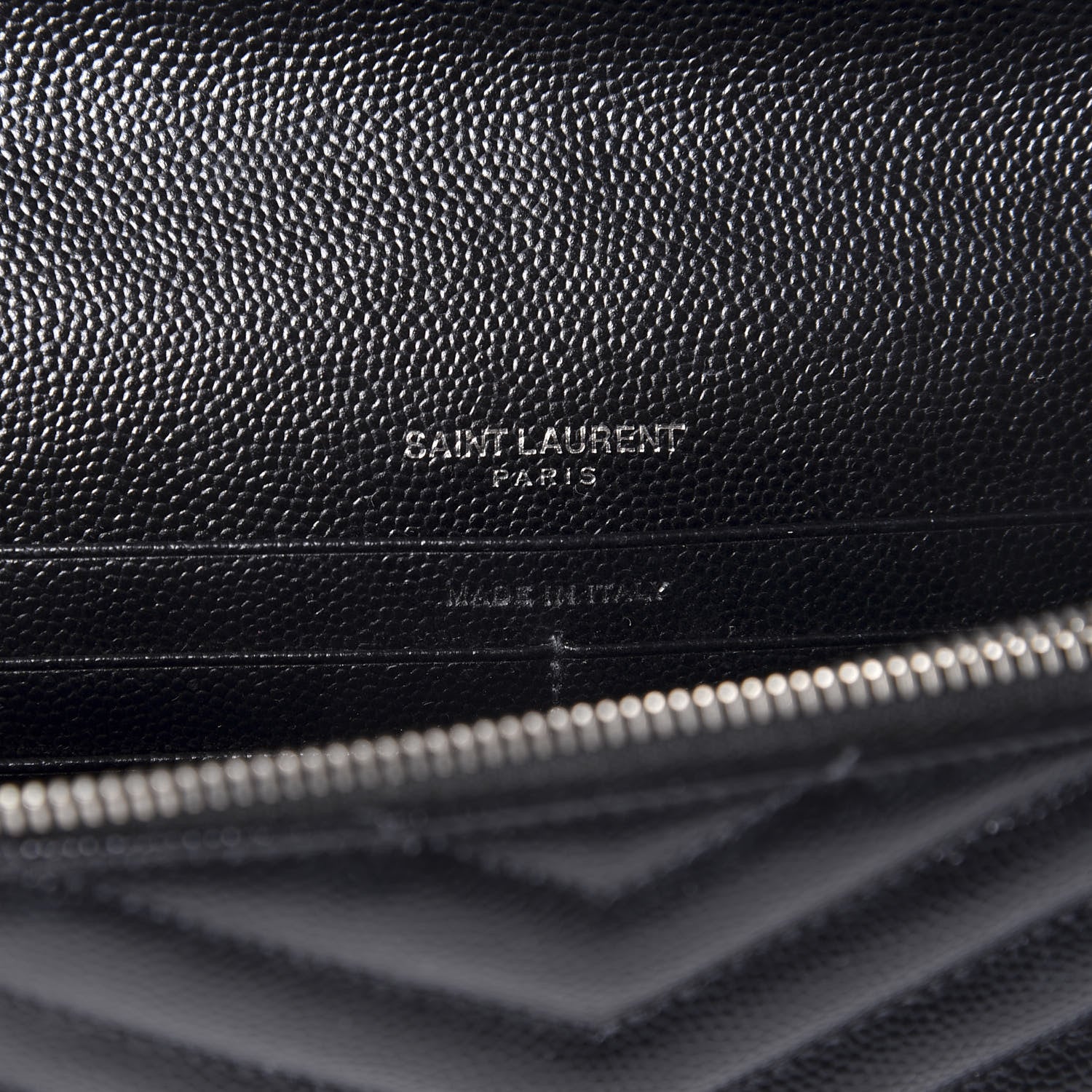Saint Laurent Grain De Poudre Matelasse Chevron Monogram Envelope Chain Wallet Black 7 of 9