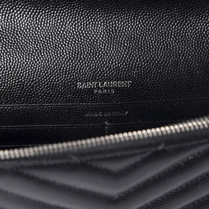 Saint Laurent Grain De Poudre Matelasse Chevron Monogram Envelope Chain Wallet Black 7 of 9