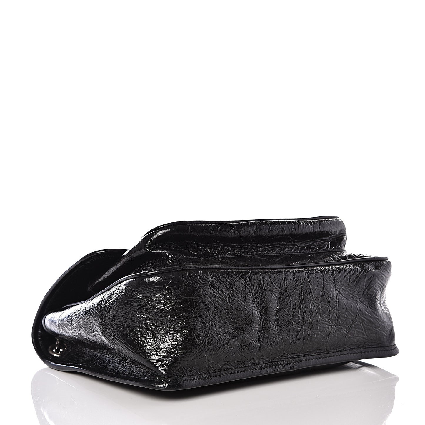 Crinkled Calfskin Matelasse Monogram Medium Niki Chain Satchel Black