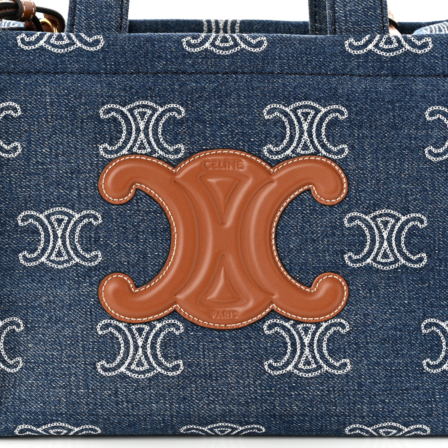 Denim Calfskin Triomphe Print Cabas Blue Tan
