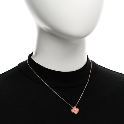 Van Cleef & Arpels 18K Yellow Gold Coral Diamond Vintage Alhambra Pendant Necklace 2 of 5