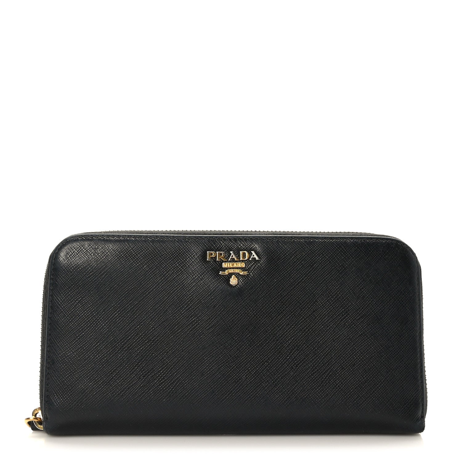 Prada Saffiano Metal Zip Around Wallet Black 1 of 7
