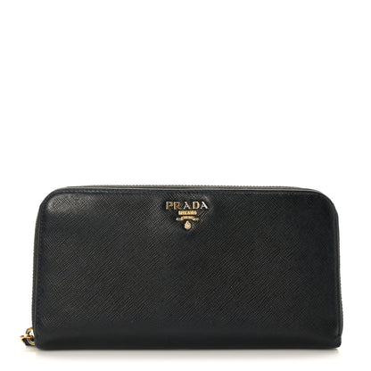Prada Saffiano Metal Zip Around Wallet Black 1 of 7