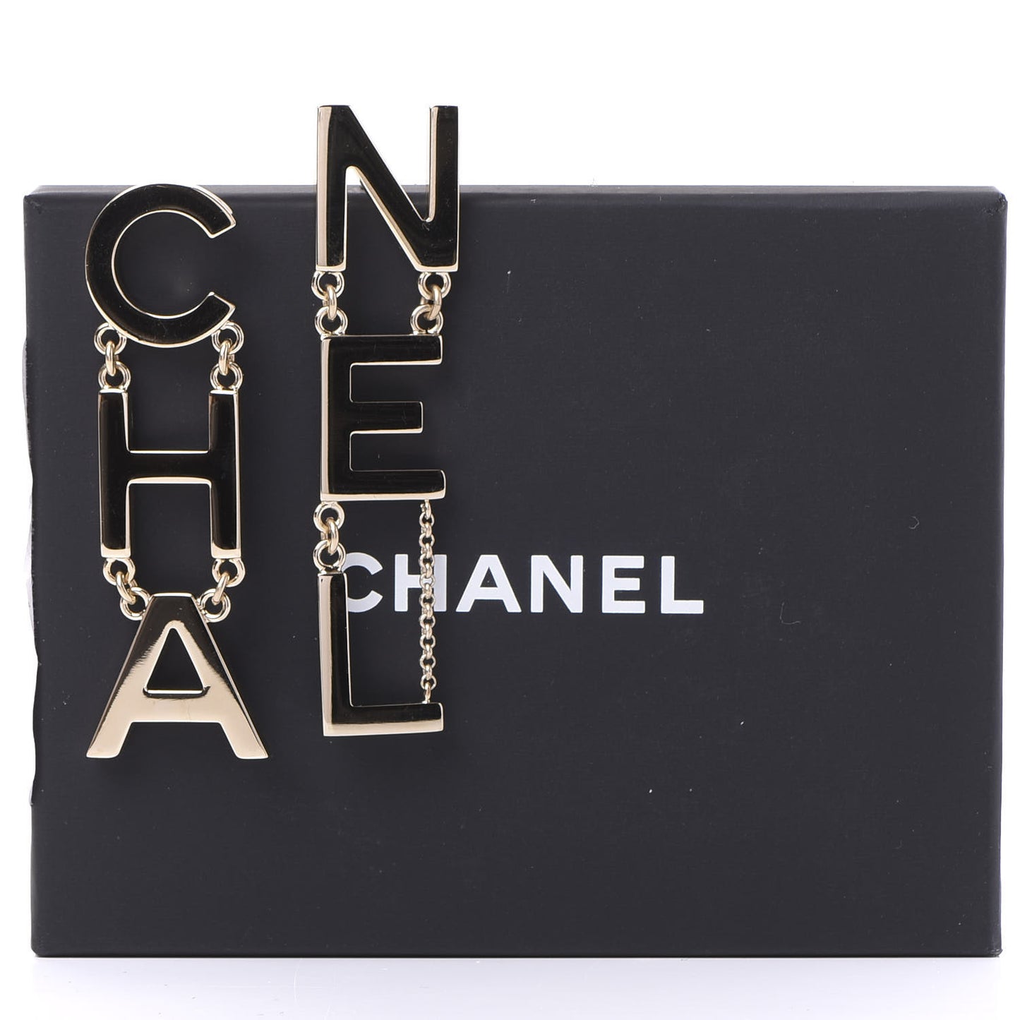 Metal Cha-Nel Logo Drop Earrings Gold