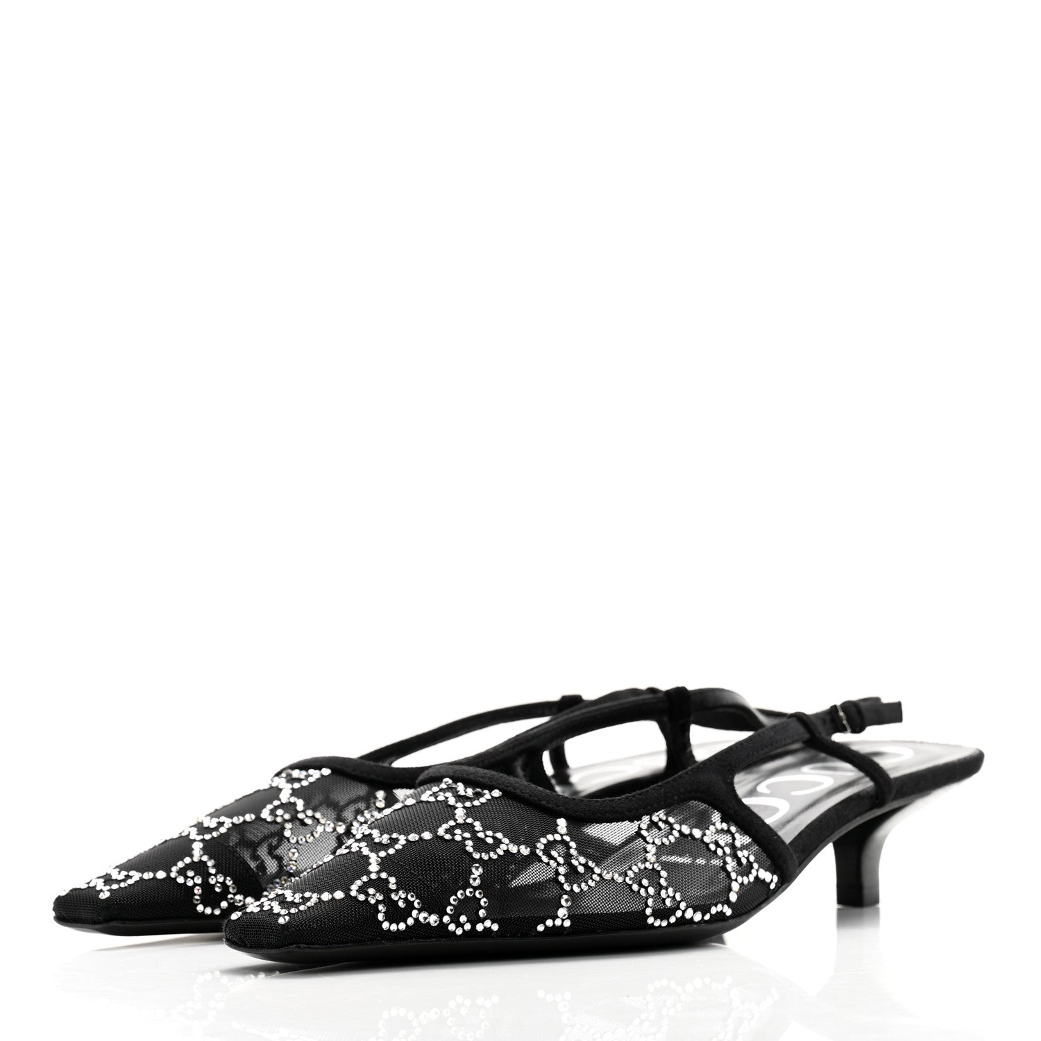 Gucci Tela Retino Kid Scamosciato Crystal GG Monogram Square G 35mm Slingback Pumps 38 Black 3 of 9