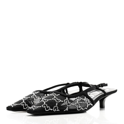 Gucci Tela Retino Kid Scamosciato Crystal GG Monogram Square G 35mm Slingback Pumps 38 Black 3 of 9