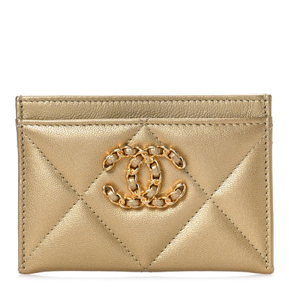 Chanel Metallic Lambskin Quilted Chanel 19 Card Holder Gold 1 of 10