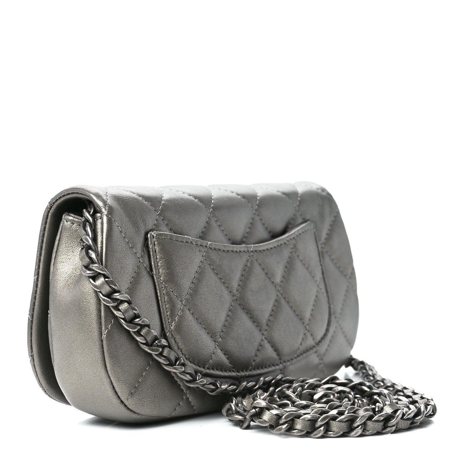 Chanel Metallic Calfskin Quilted Flap Clutch With Chain Ruthenium 3 of 12
