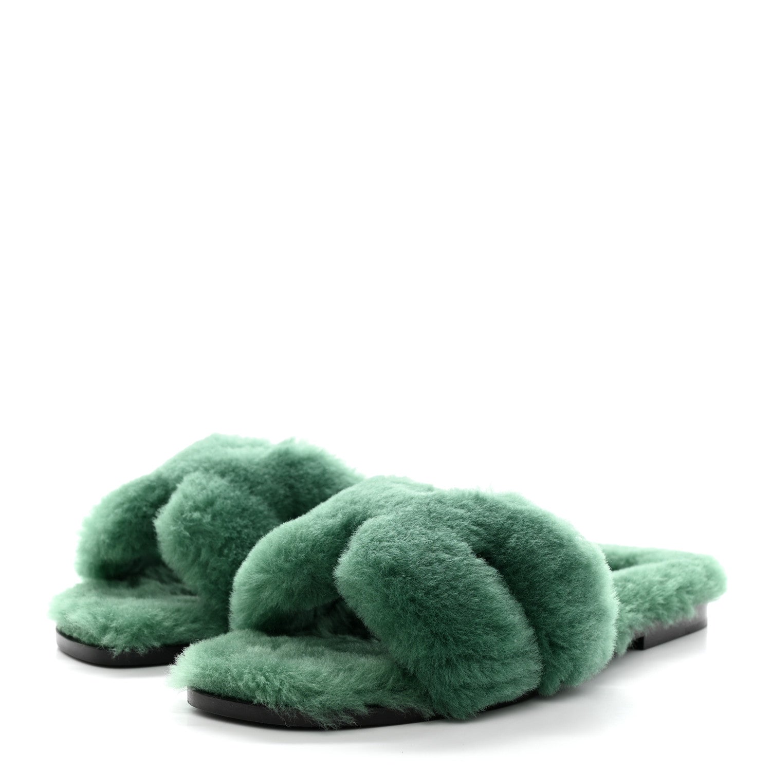 Hermes Woolskin Oran Sandals 38 Vert Anglais 3 of 8