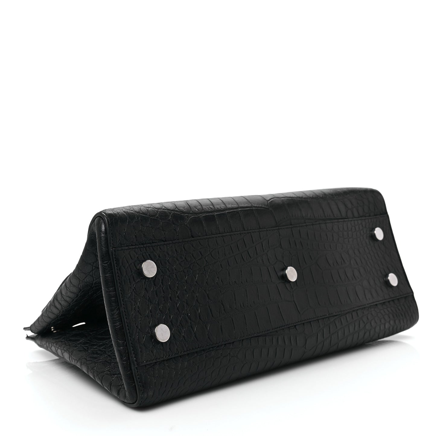Calfskin Crocodile Embossed Medium Cabas Rive Gauche Black