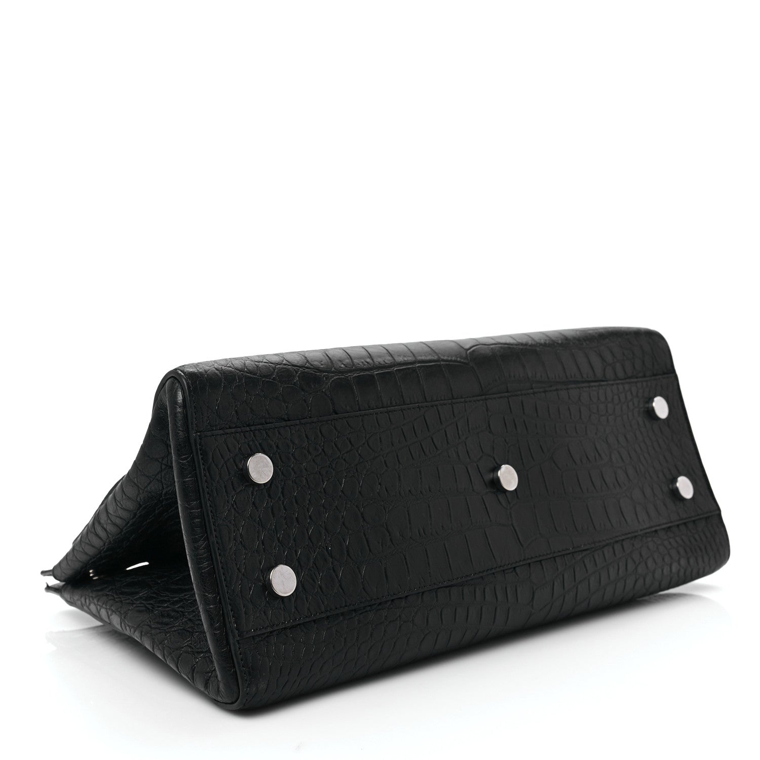Saint Laurent Calfskin Crocodile Embossed Medium Cabas Rive Gauche Black 4 of 9