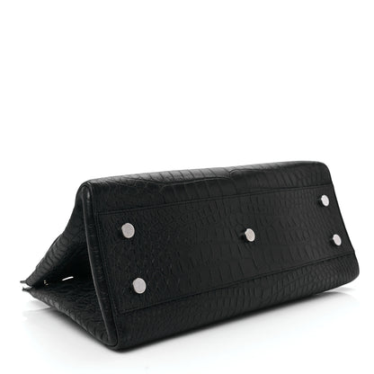 Saint Laurent Calfskin Crocodile Embossed Medium Cabas Rive Gauche Black 4 of 9