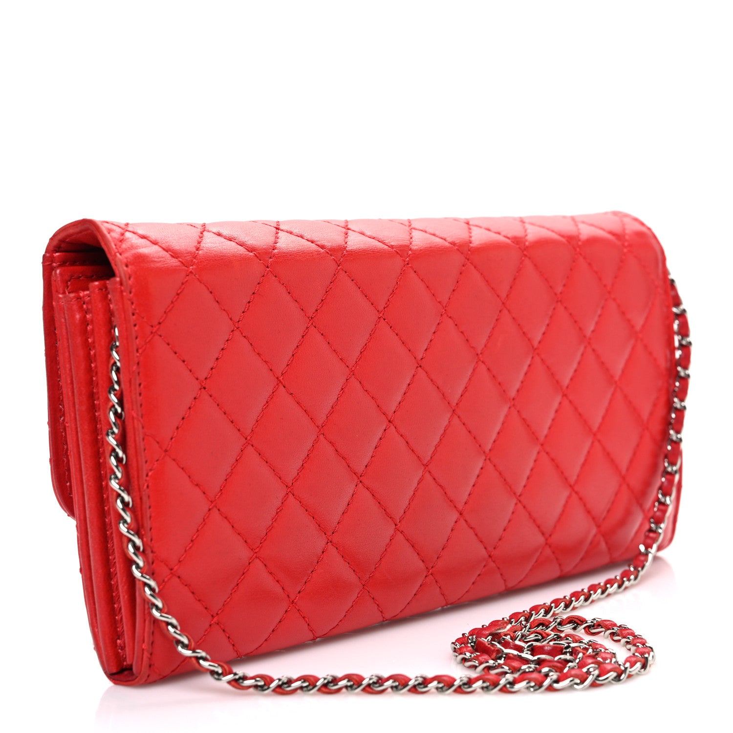 Chanel Lambskin Quilted East West Flap Clutch Red 1792124
