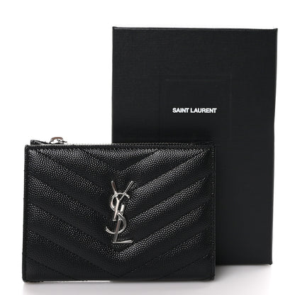 Saint Laurent Grain De Poudre Matelasse Chevron Cassandre Fragments Zippered Bi-Fold Wallet Black 8 of 8