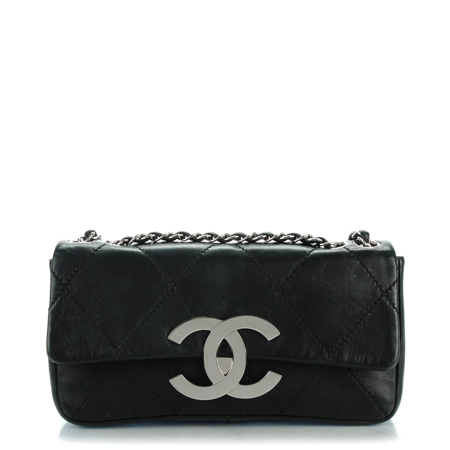 Lambskin Diamond Stitched CC East West Flap Black