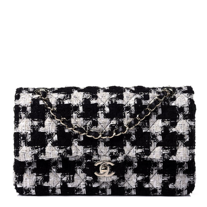 Chanel Tweed Quilted Medium Double Flap Black Ecru White 1 of 4