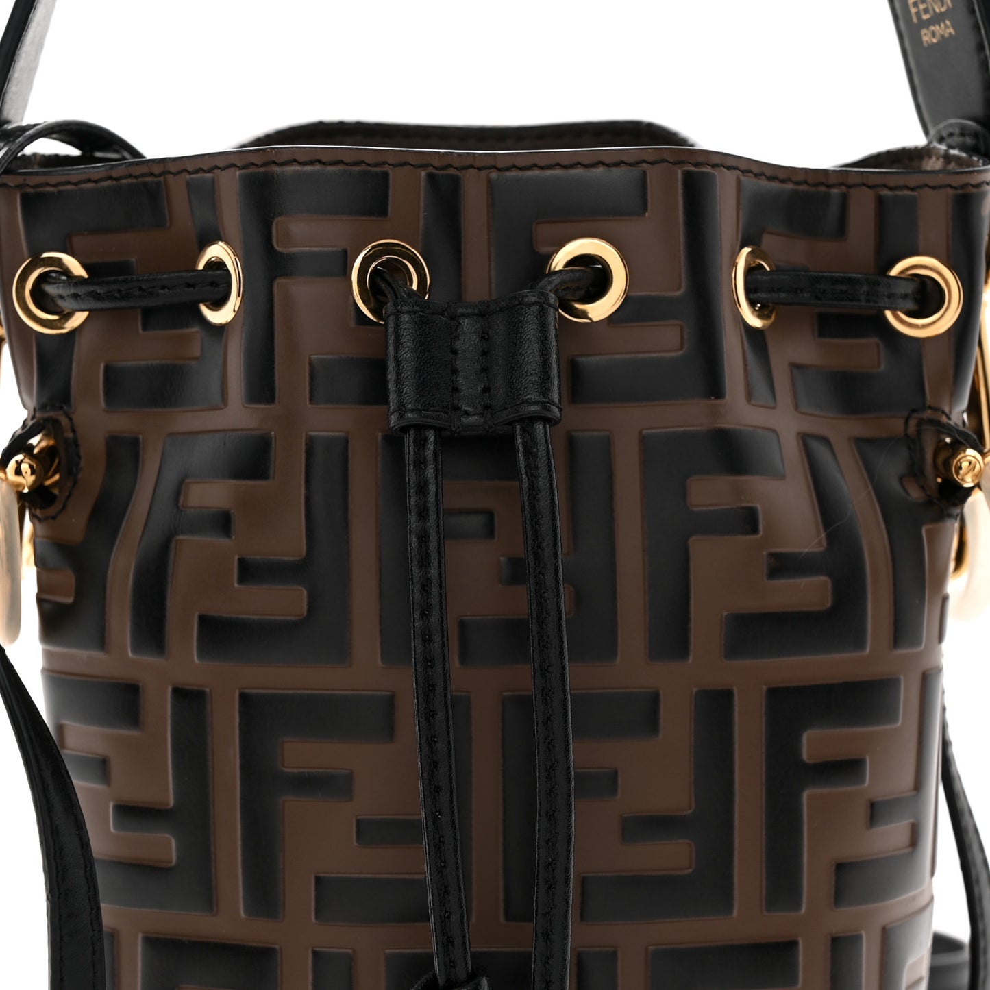 Vitello Liberty F is Fendi Bi-Color FF 1974 Embossed Mini Mon Tresor Bucket Bag Maya Black