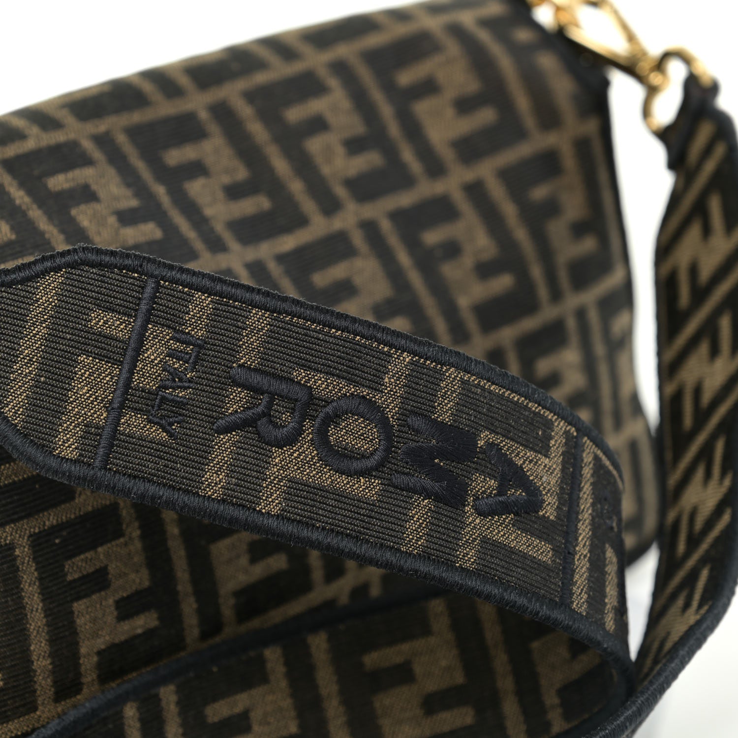 Fendi Fabric Jacquard FF 1974 Medium Baguette Tobacco Moro Black 12 of 12