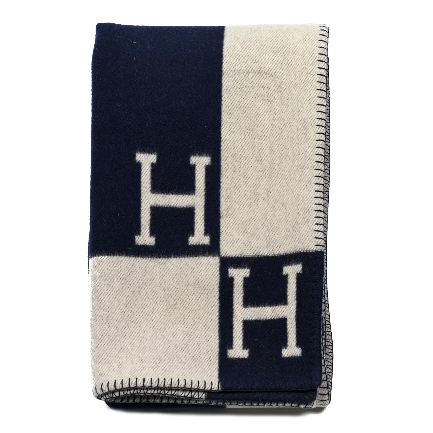 Wool Cashmere Avalon Blanket Ecru Navy