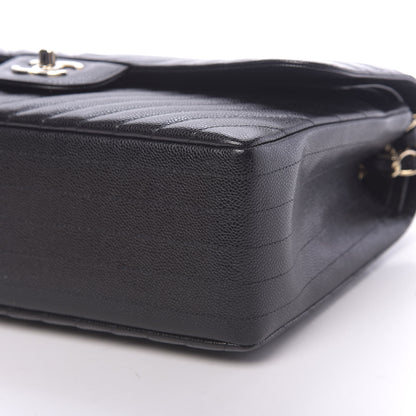 Chanel Caviar Chevron Quilted Jumbo Double Flap Black 9 of 10