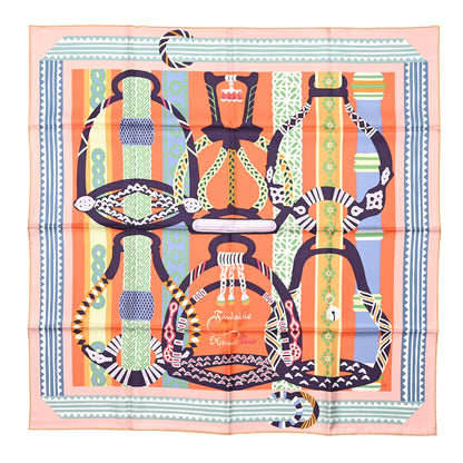 Hermes Silk Fantaisie D’etriers Scarf 90 Rose Abricot Bleu 1 of 5