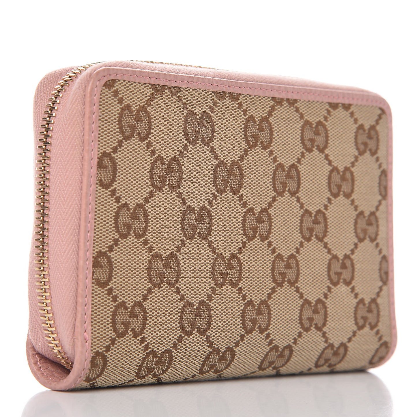 Monogram Dollar Calfskin Zip Around Compact Wallet Beige Ebony Soft Pink