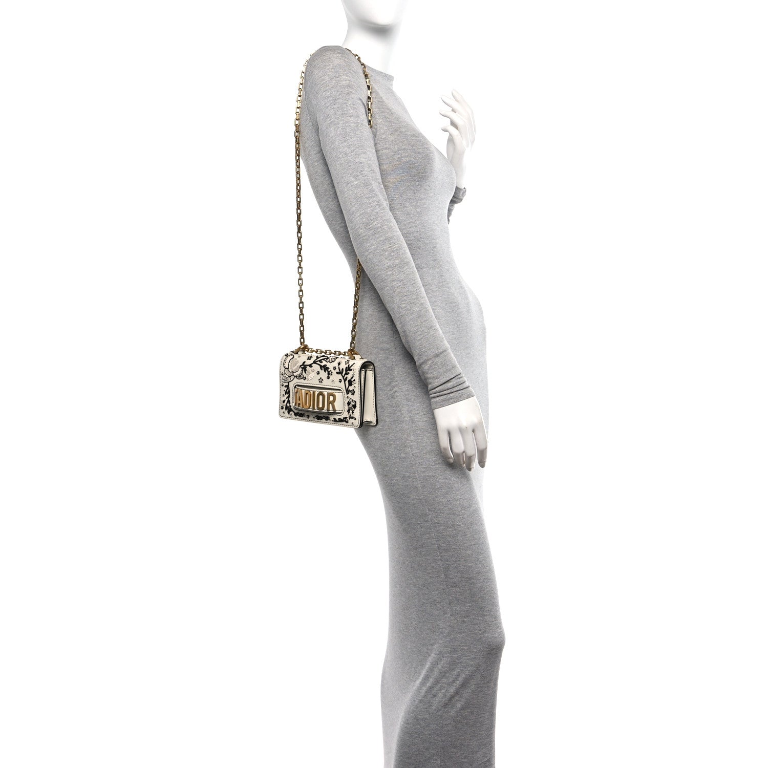 Christian Dior Smooth Calfskin Beaded Embroidered Floral Mini J'Adior Chain Flap Bag White 2 of 10