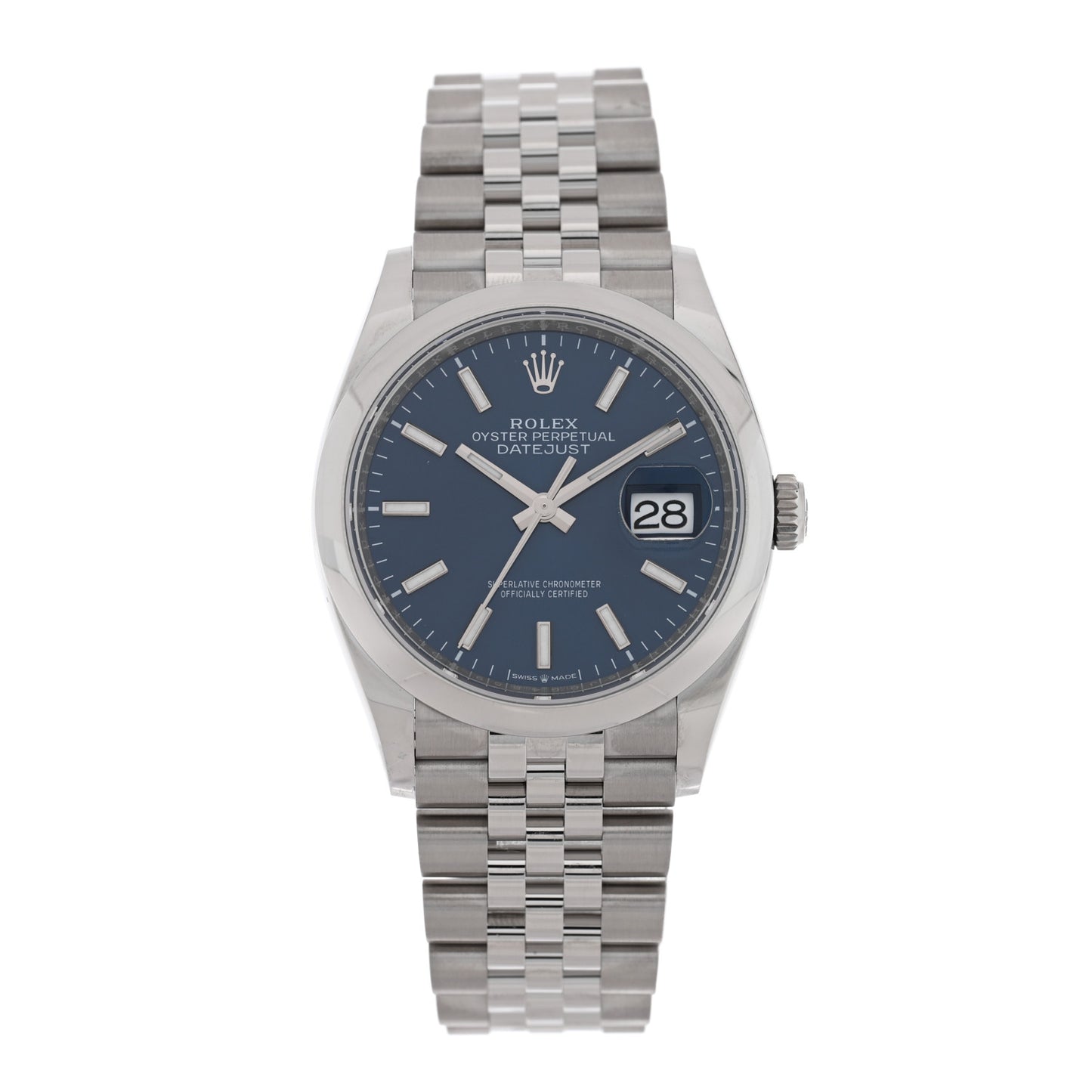 Stainless Steel 36mm Oyster Perpetual Datejust Watch Bright Blue 126200