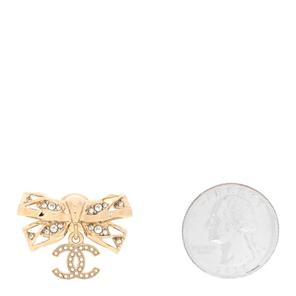 Chanel Crystal CC Bow Drop Brooch Gold 2 of 4