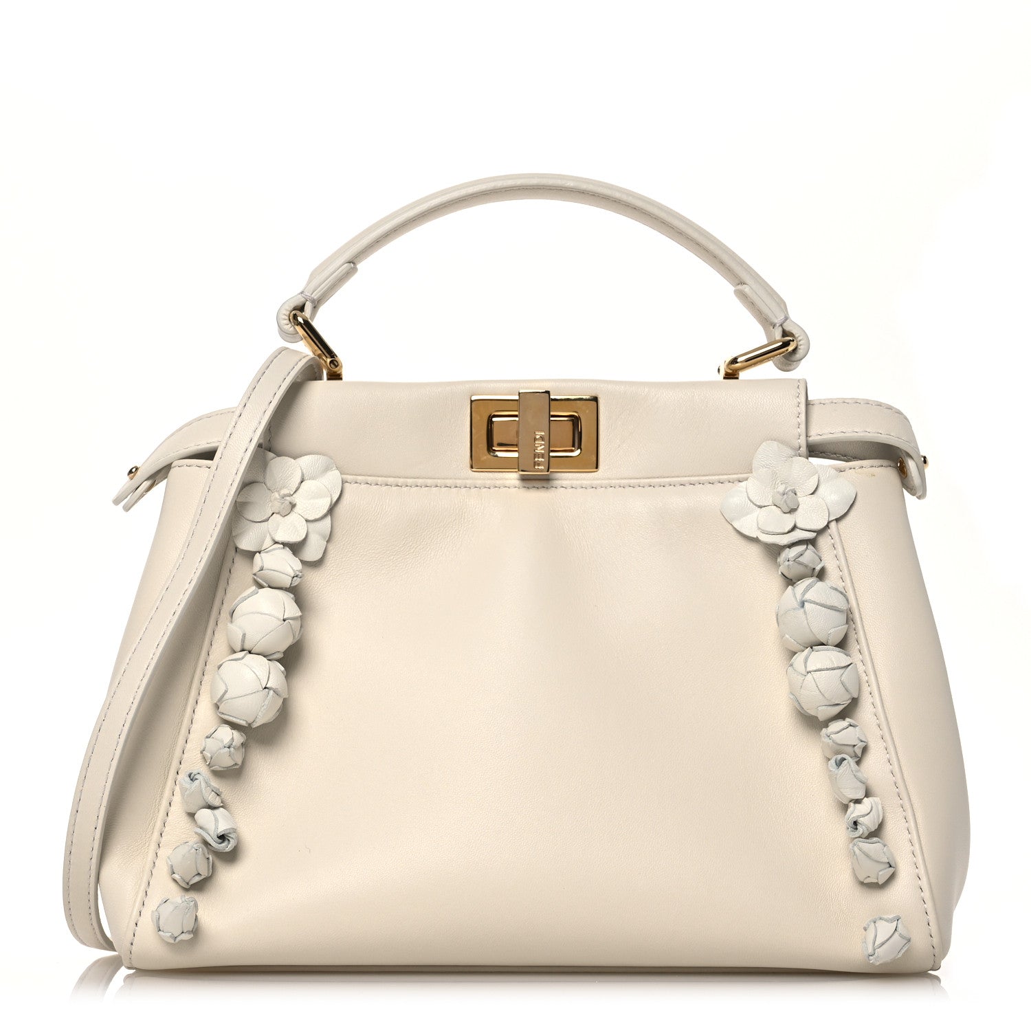 Fendi Nappa Rosebud Mini Peekaboo Iconic Satchel Bianco 1 of 13