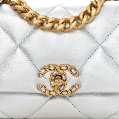 Chanel Metallic Lambskin Quilted Medium Chanel 19 Flap Silver 9 of 12