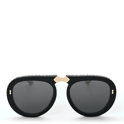 Gucci Acetate Crystal Foldable Aviator Sunglasses GG0307S Black 2 of 9