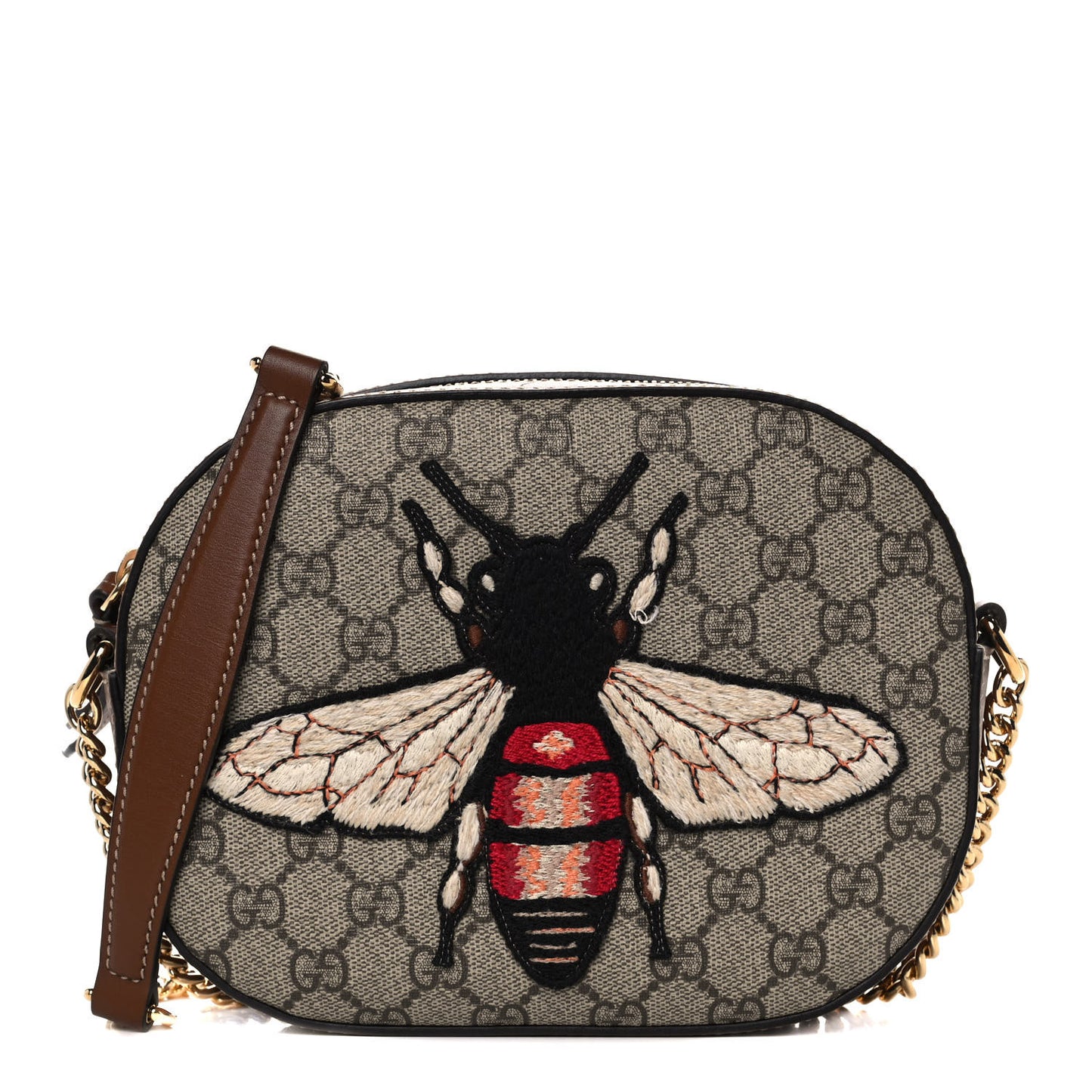 GG Supreme Monogram Bee Embroidered Mini Chain Shoulder Bag Beige Tuscany
