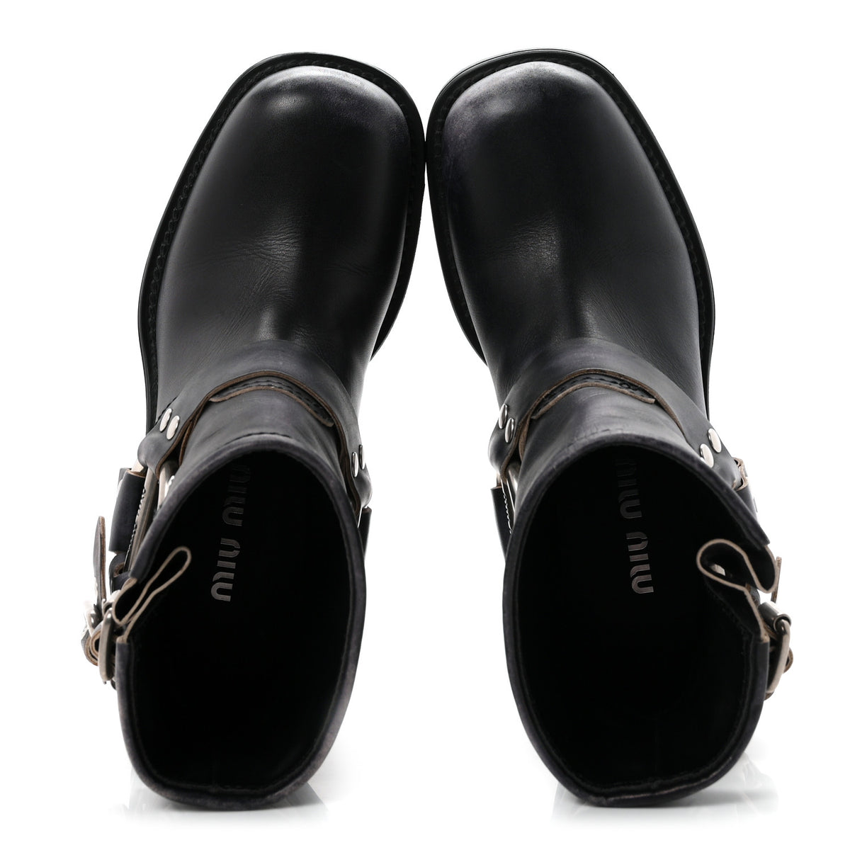 Miu Miu Vitello Deco Harness Enigneer Boots 37.5 Black 2 of 10