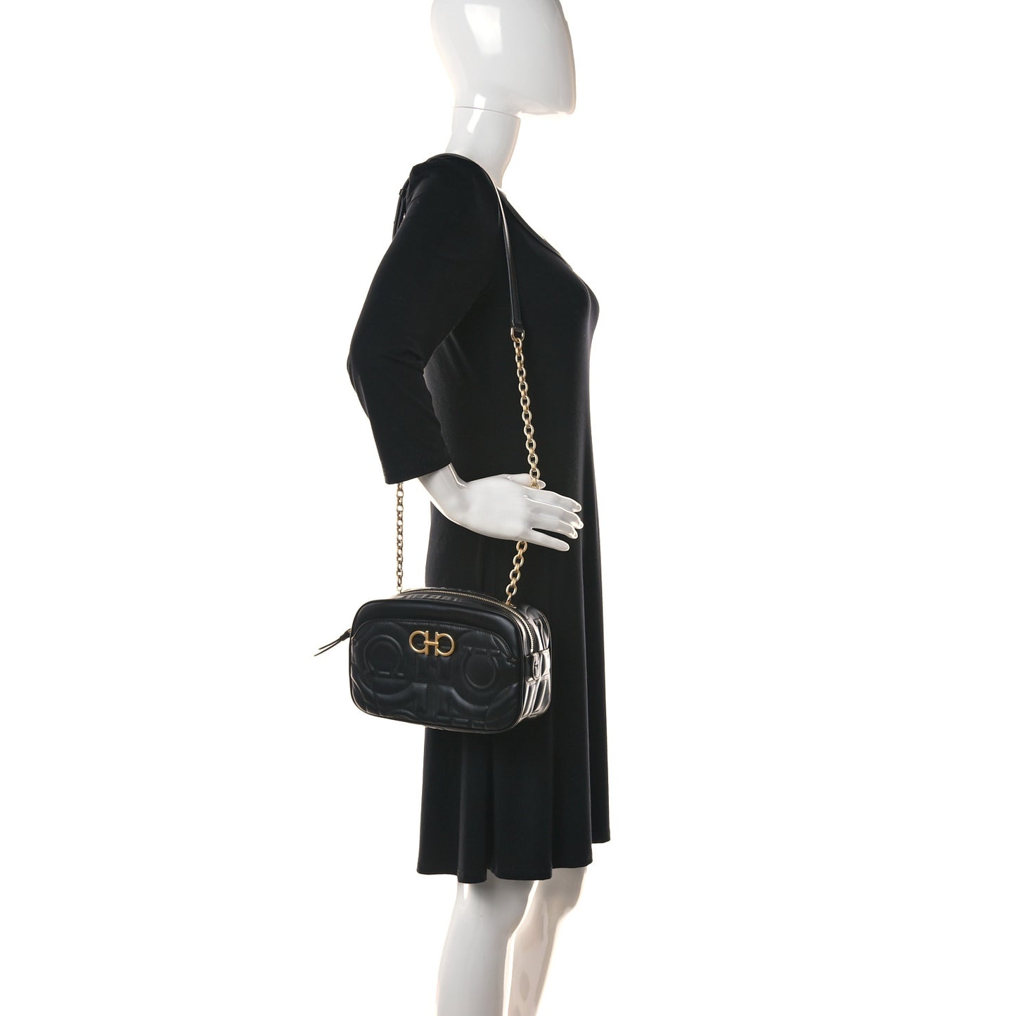 Calfskin Quilted Gancini Camera Bag Black