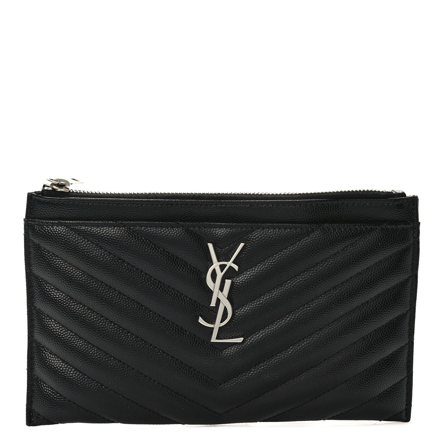 Saint Laurent Grain De Poudre Chevron Monogram Bill Pouch Black 1 of 7