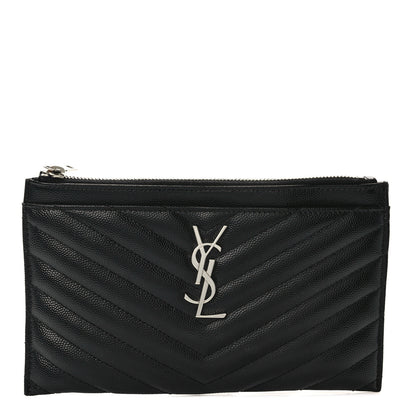 Saint Laurent Grain De Poudre Chevron Monogram Bill Pouch Black 1 of 7