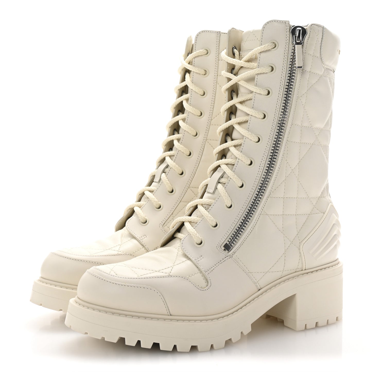 Calfskin Cannage D-Leader Ankle Boots 39.5 White