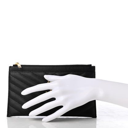 Saint Laurent Grain De Poudre Chevron Monogram Bill Pouch Black 2 of 7