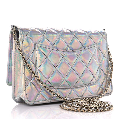 Chanel Iridescent Goatskin Quilted Wallet On Chain WOC Silver 3 of 15