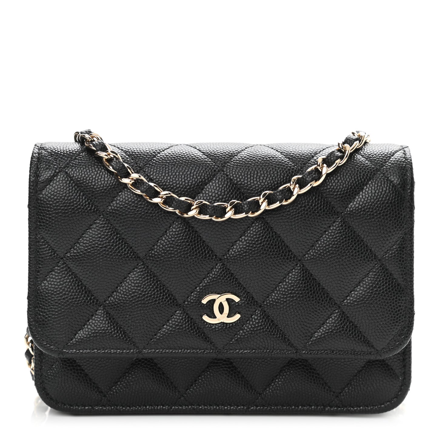 Caviar Quilted Mini Wallet On Chain WOC Black