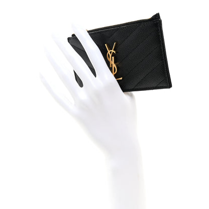 Saint Laurent Monogram Grain de Poudre 5 Fragments Zip Pouch Card Holder Black 2 of 7
