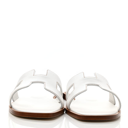 Hermes Box Calfskin Oran Sandals 37 White 2 of 9