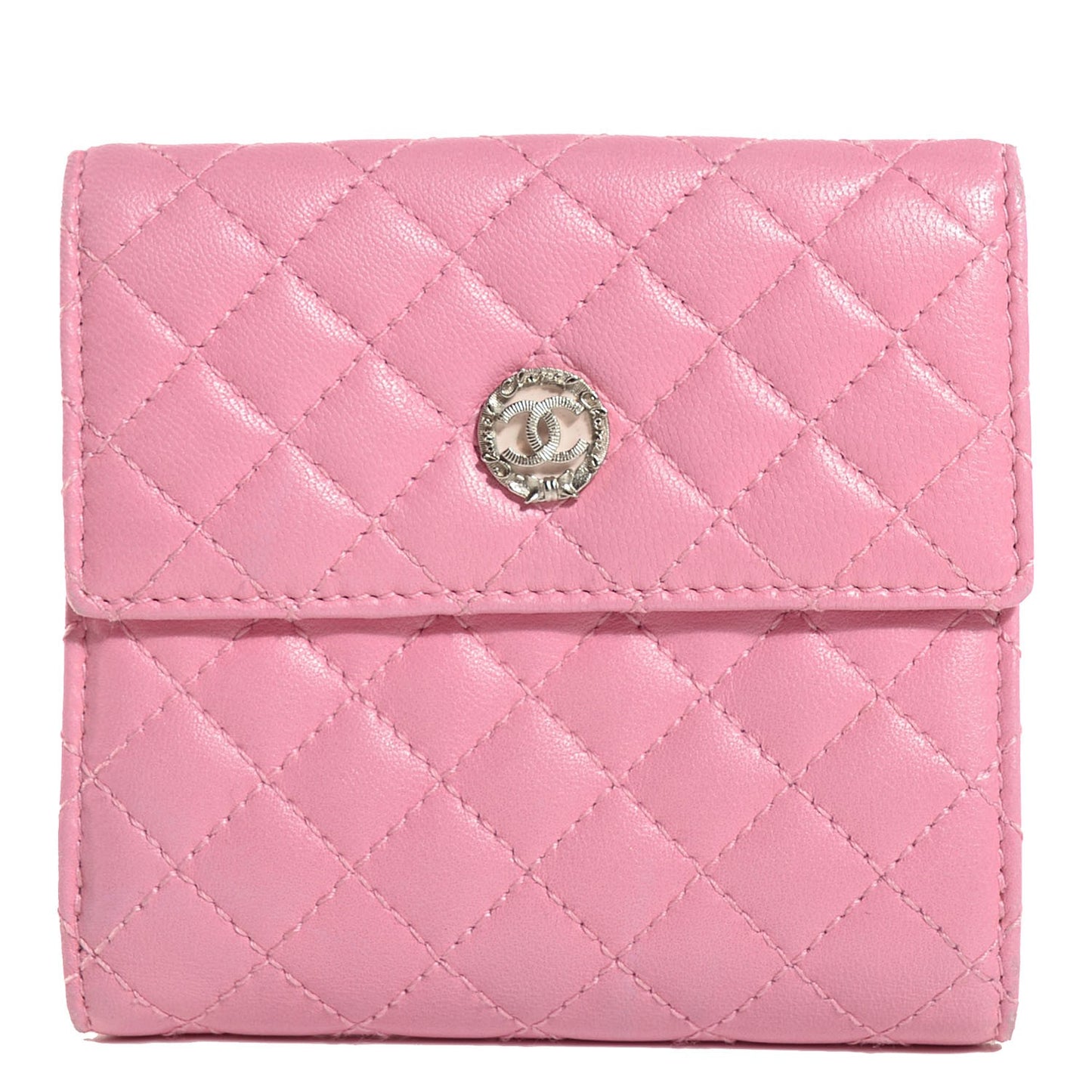 Lambskin Micro Quilted French Flap Wallet Pink
